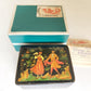 RUSSIAN PALEKH SCHOOL 1985 HAND PAINTED LACQUER BOX vintage IN THE GARDEN