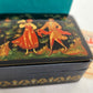 RUSSIAN PALEKH SCHOOL 1985 HAND PAINTED LACQUER BOX vintage IN THE GARDEN