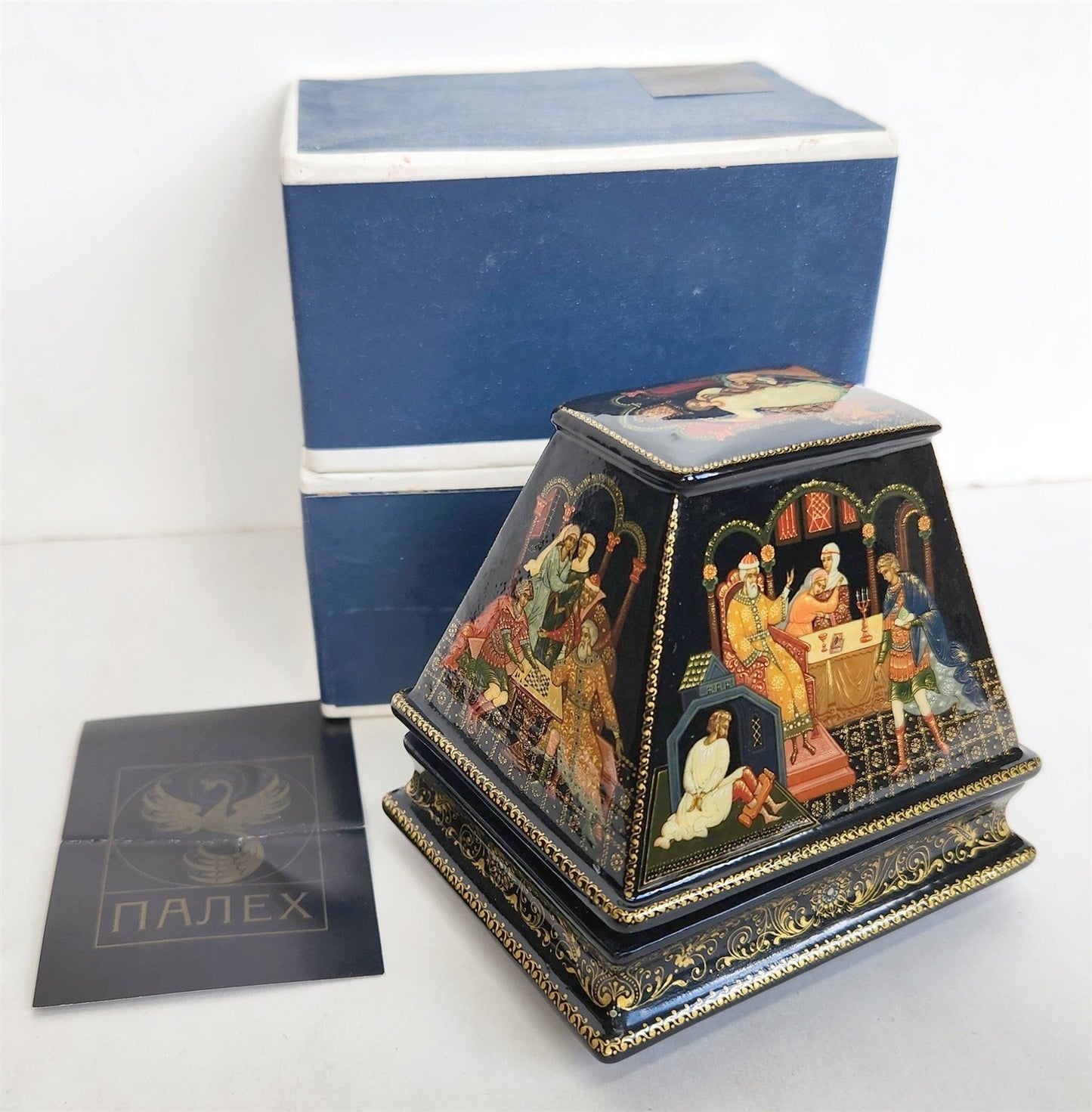 RUSSIAN PALEKH SCHOOL 1980s PAINTED on FIVE SIDES LACQUER BOX vintage ALENUSHKA