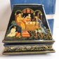 RUSSIAN PALEKH SCHOOL 1980s PAINTED on FIVE SIDES LACQUER BOX vintage ALENUSHKA