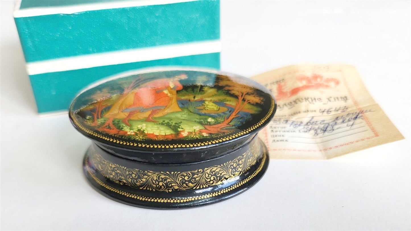 RUSSIAN PALEKH SCHOOL 1985 PAINTED SIGNED LACQUER BOX vintage FROG PRINCESS