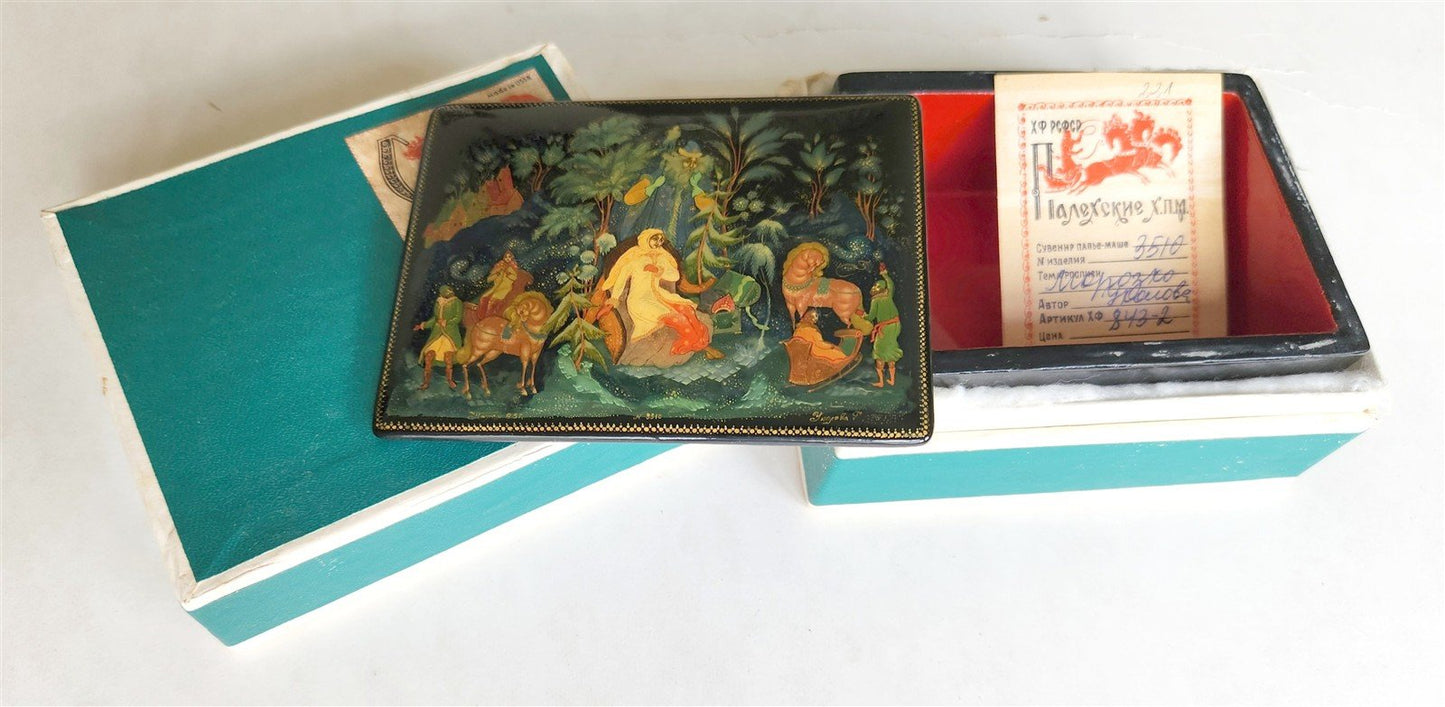 RUSSIAN PALEKH SCHOOL 1985 PAINTED SIGNED LACQUER BOX vintage GRANDFATHER FROST