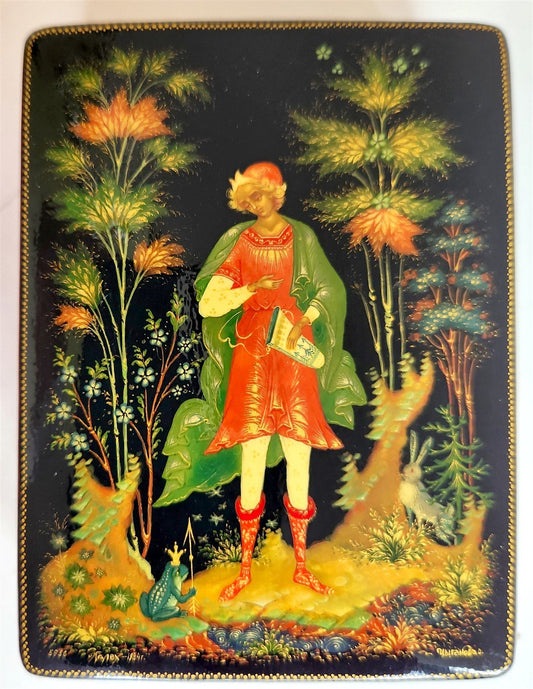 RUSSIAN PALEKH SCHOOL 1984 HAND PAINTED SIGNED LACQUER BOX vintage FROG PRINCESS