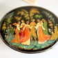 RUSSIAN PALEKH SCHOOL 1980s HANDPAINTED SIGNED LACQUER BOX vintage VILLAGE DANCE