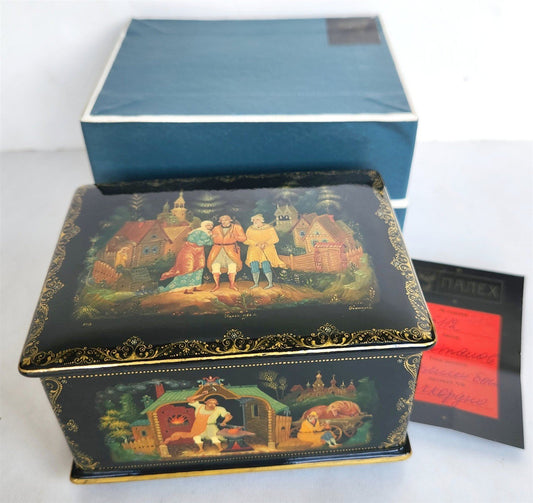 RUSSIAN PALEKH SCHOOL 5 SIDES PAINTED SIGNED LACQUER BOX vintage Zmei Gorynych