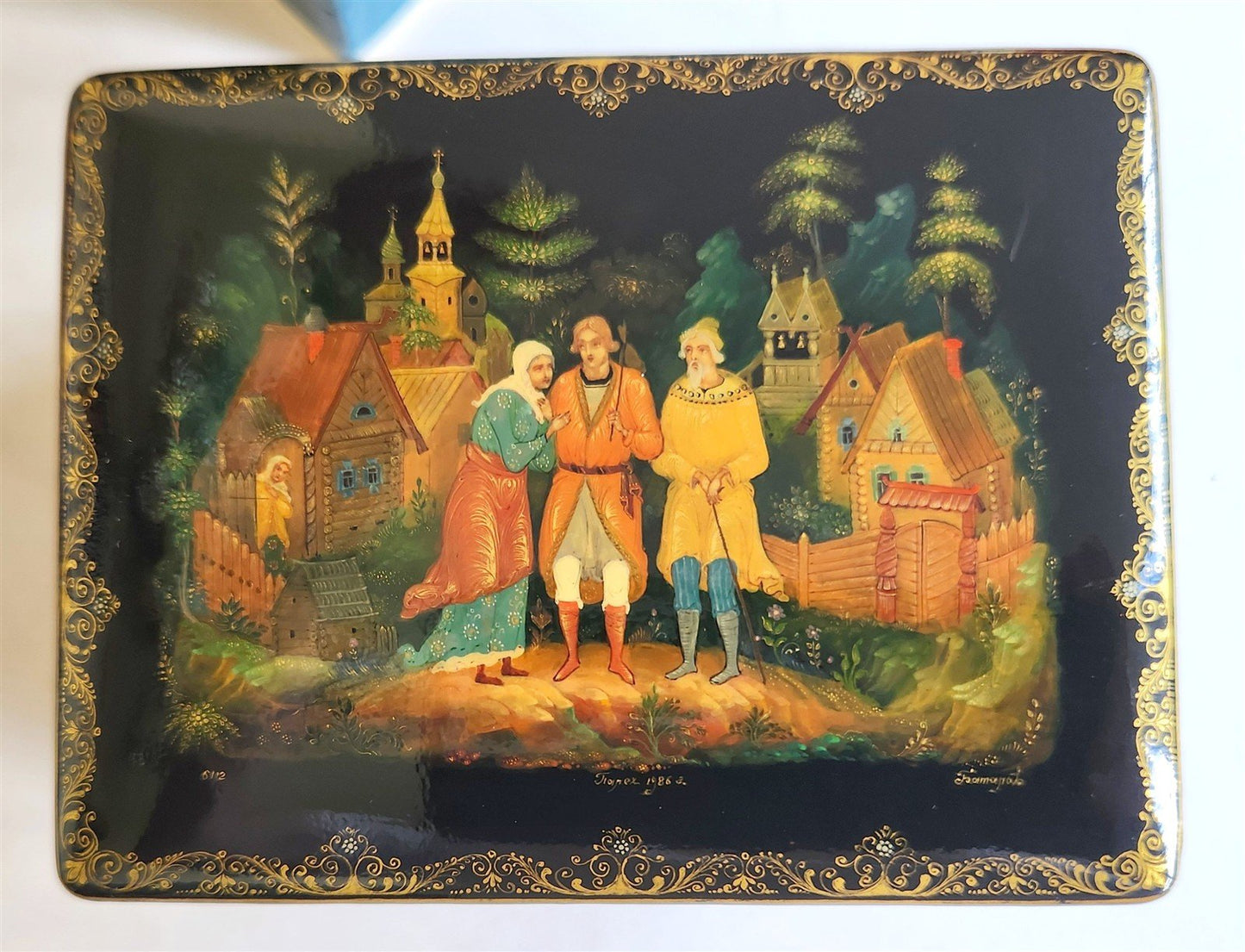 RUSSIAN PALEKH SCHOOL 5 SIDES PAINTED SIGNED LACQUER BOX vintage Zmei Gorynych