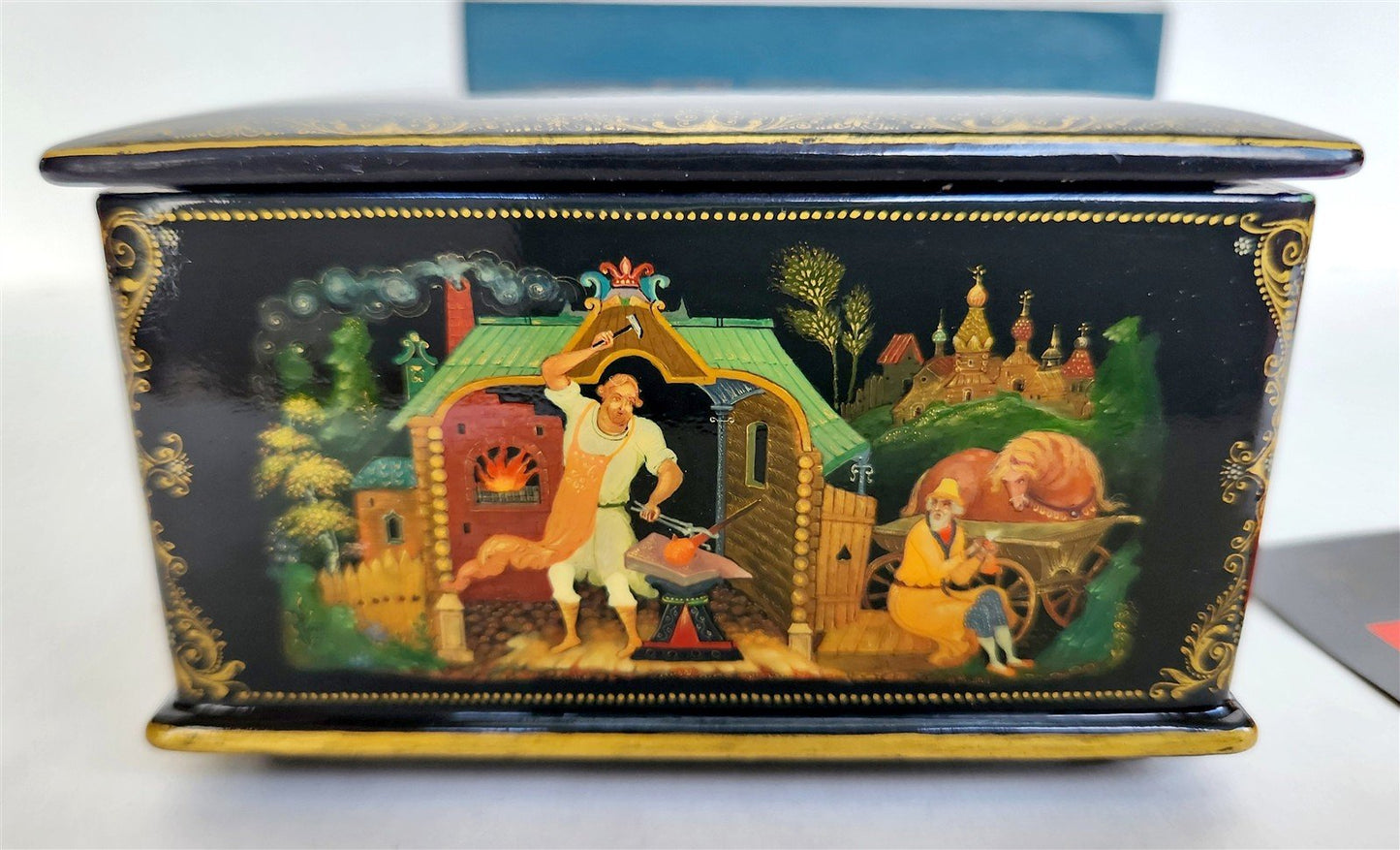 RUSSIAN PALEKH SCHOOL 5 SIDES PAINTED SIGNED LACQUER BOX vintage Zmei Gorynych