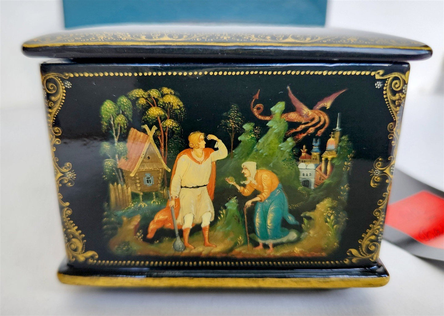 RUSSIAN PALEKH SCHOOL 5 SIDES PAINTED SIGNED LACQUER BOX vintage Zmei Gorynych