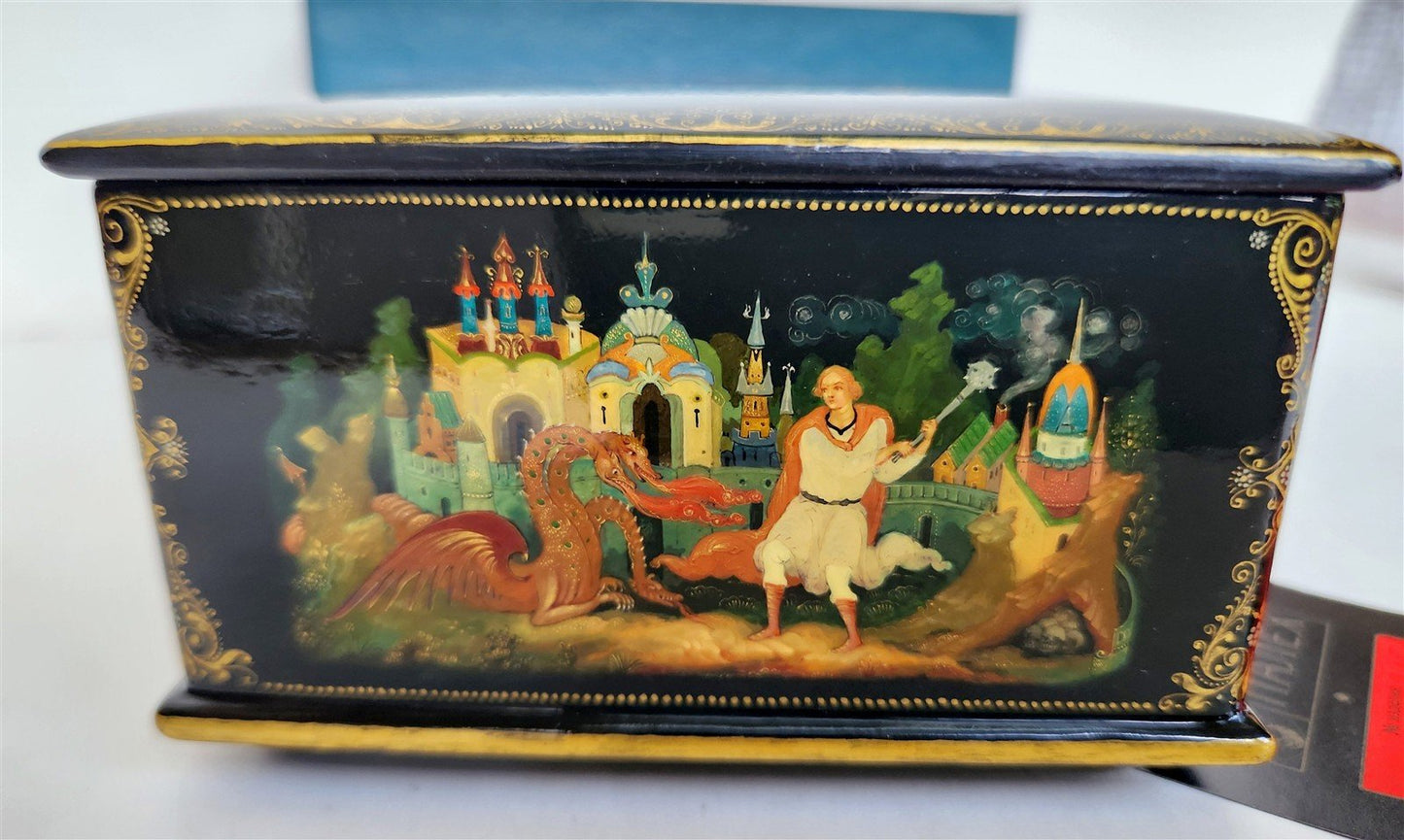 RUSSIAN PALEKH SCHOOL 5 SIDES PAINTED SIGNED LACQUER BOX vintage Zmei Gorynych