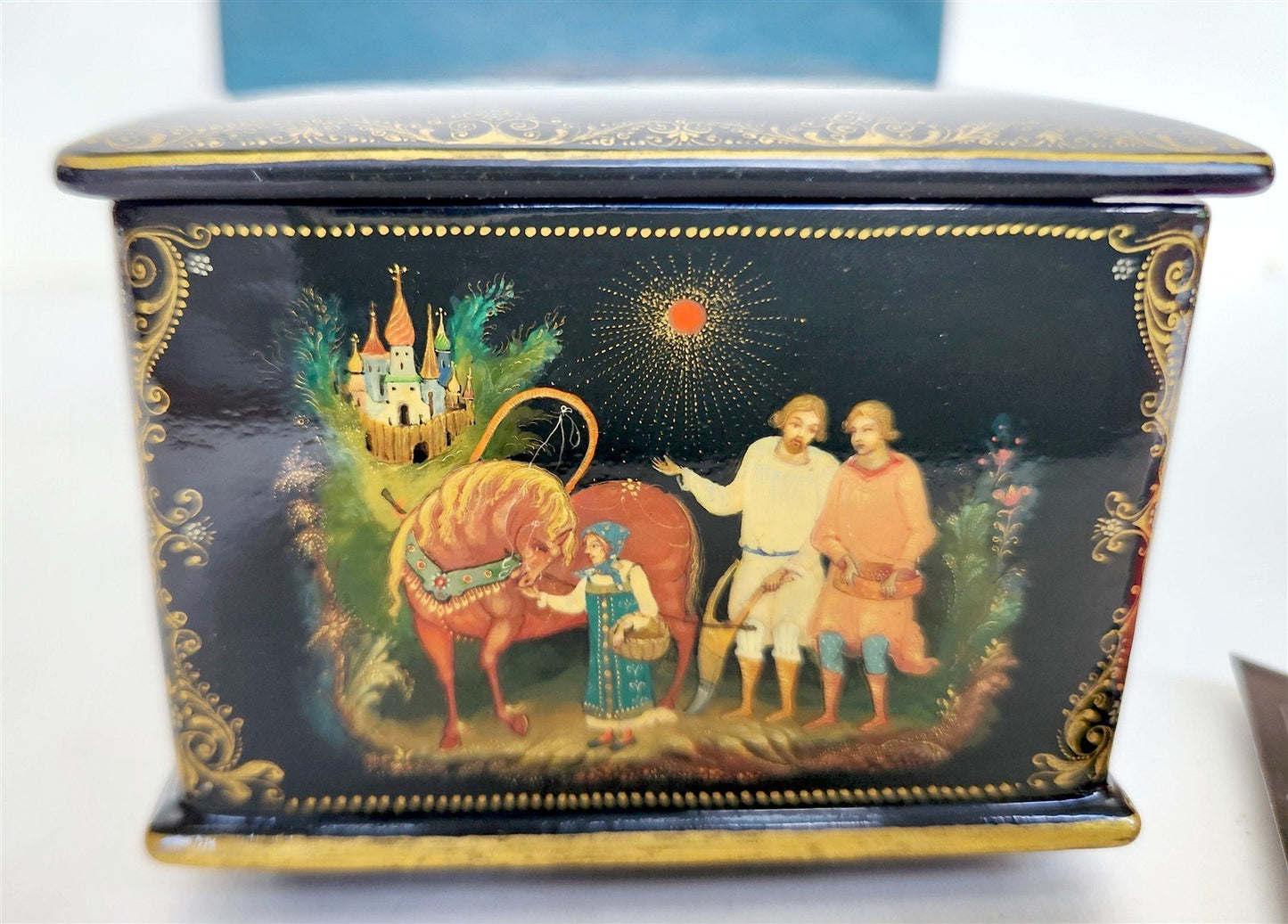 RUSSIAN PALEKH SCHOOL 5 SIDES PAINTED SIGNED LACQUER BOX vintage Zmei Gorynych
