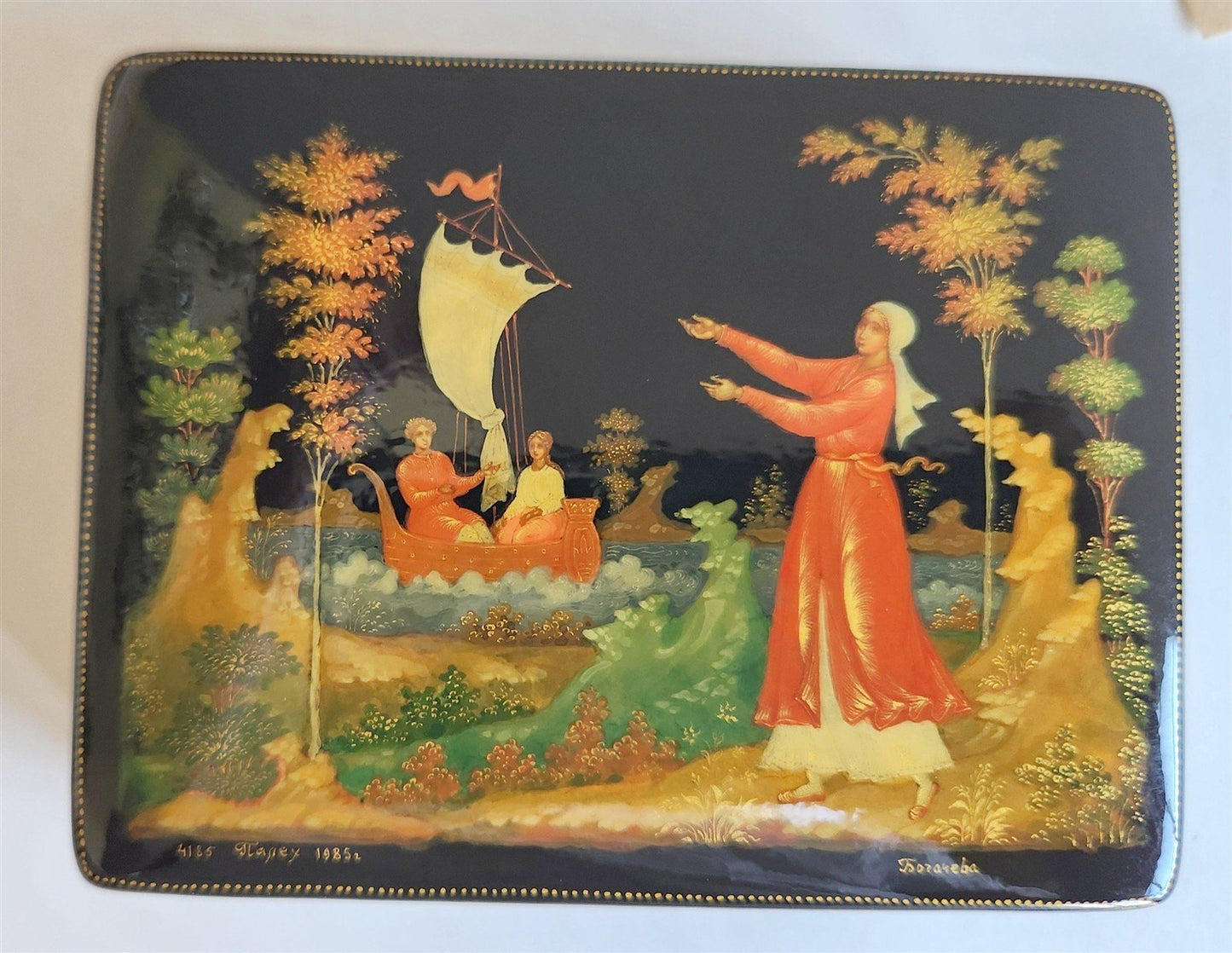 RUSSIAN PALEKH SCHOOL 1985 HAND PAINTED LACQUER BOX vintage THE PARTING