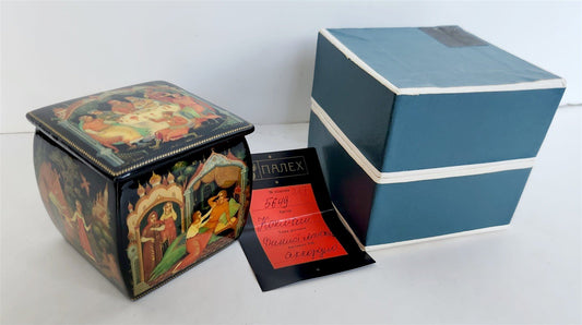 RUSSIAN PALEKH SCHOOL all sides PAINTED LACQUER BOX vintage FINIST BRIGHT FALCON
