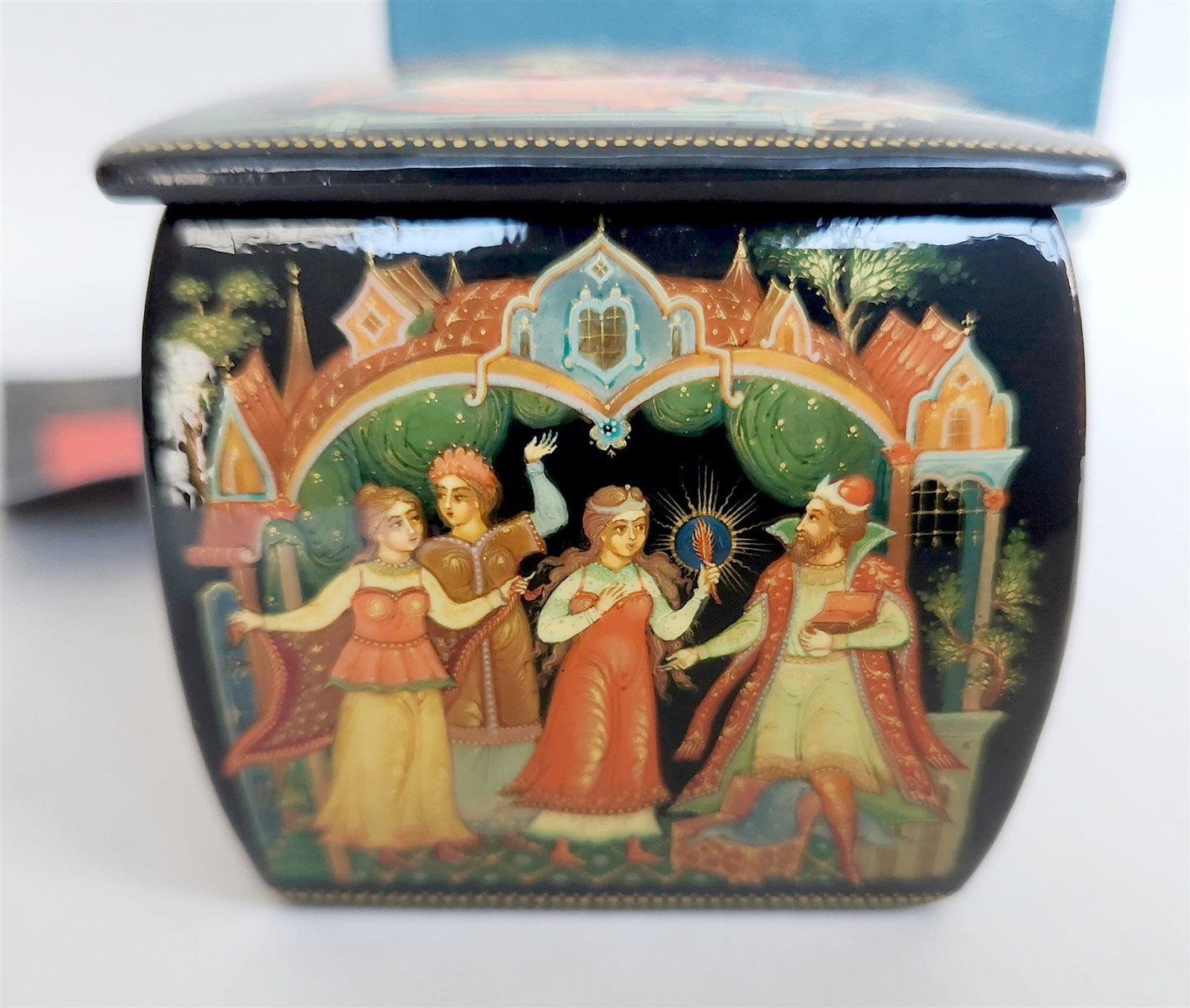 RUSSIAN PALEKH SCHOOL all sides PAINTED LACQUER BOX vintage FINIST BRIGHT FALCON