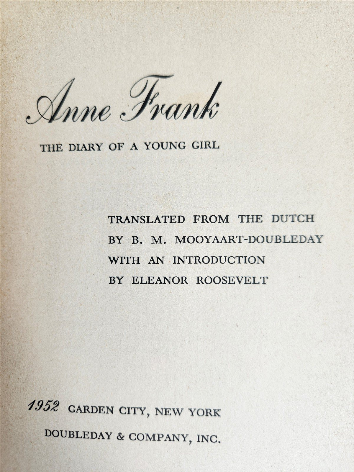 1952 DIARY of a YOUNG GIRL by ANNE FRANK antique 1st AMERICAN EDITION Judaica