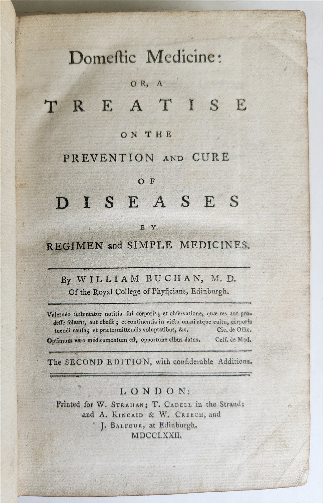 1772 MEDICAL TREATISE in ENGLISH antique Prevention & Cure of Diseases W.BUCHAN