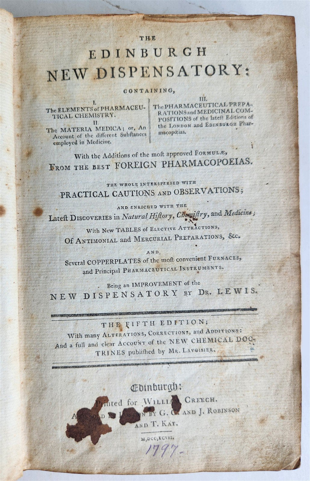 1797 PHARMACOPAIA in ENGLISH antique THE EDINBURGH NEW DISPENSATORY Scotland