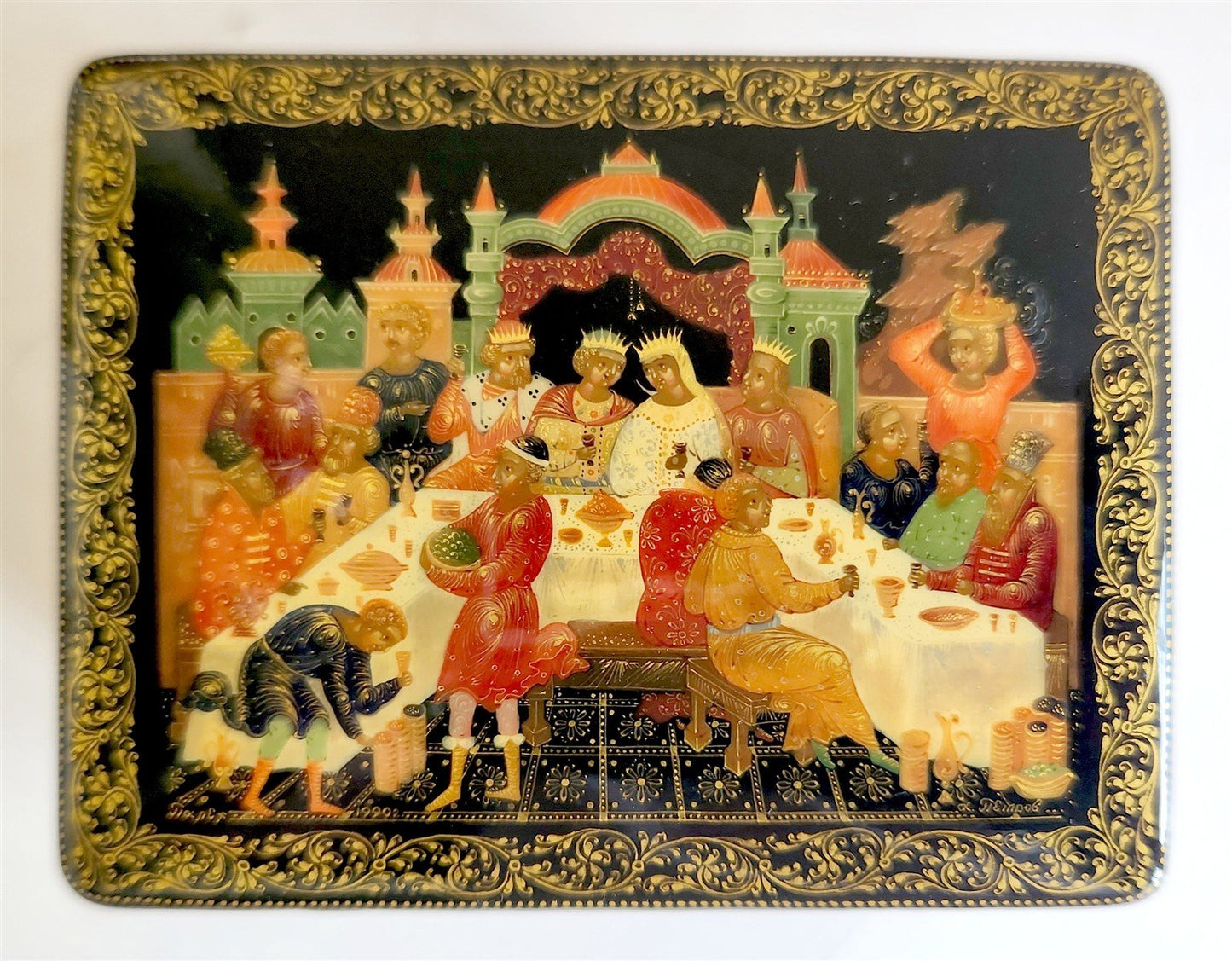 RUSSIAN PALEKH SCHOOL 1990 all sides PAINTED LACQUER BOX vintage HIGH QUALITY