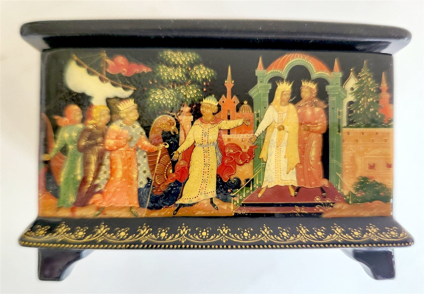 RUSSIAN PALEKH SCHOOL 1990 all sides PAINTED LACQUER BOX vintage HIGH QUALITY