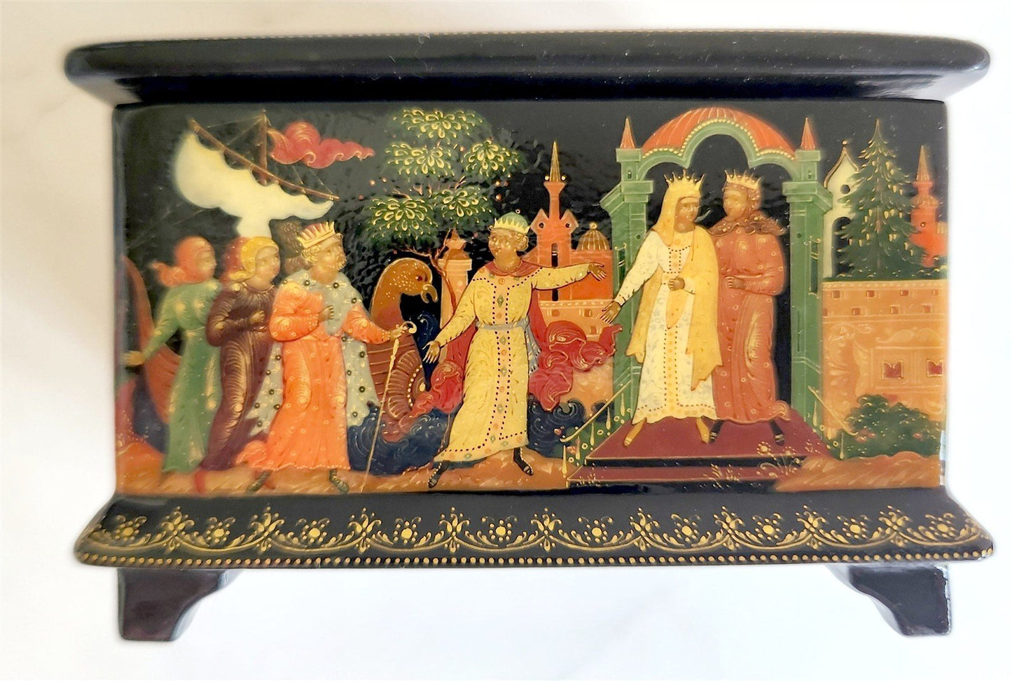 RUSSIAN PALEKH SCHOOL 1990 all sides PAINTED LACQUER BOX vintage HIGH QUALITY