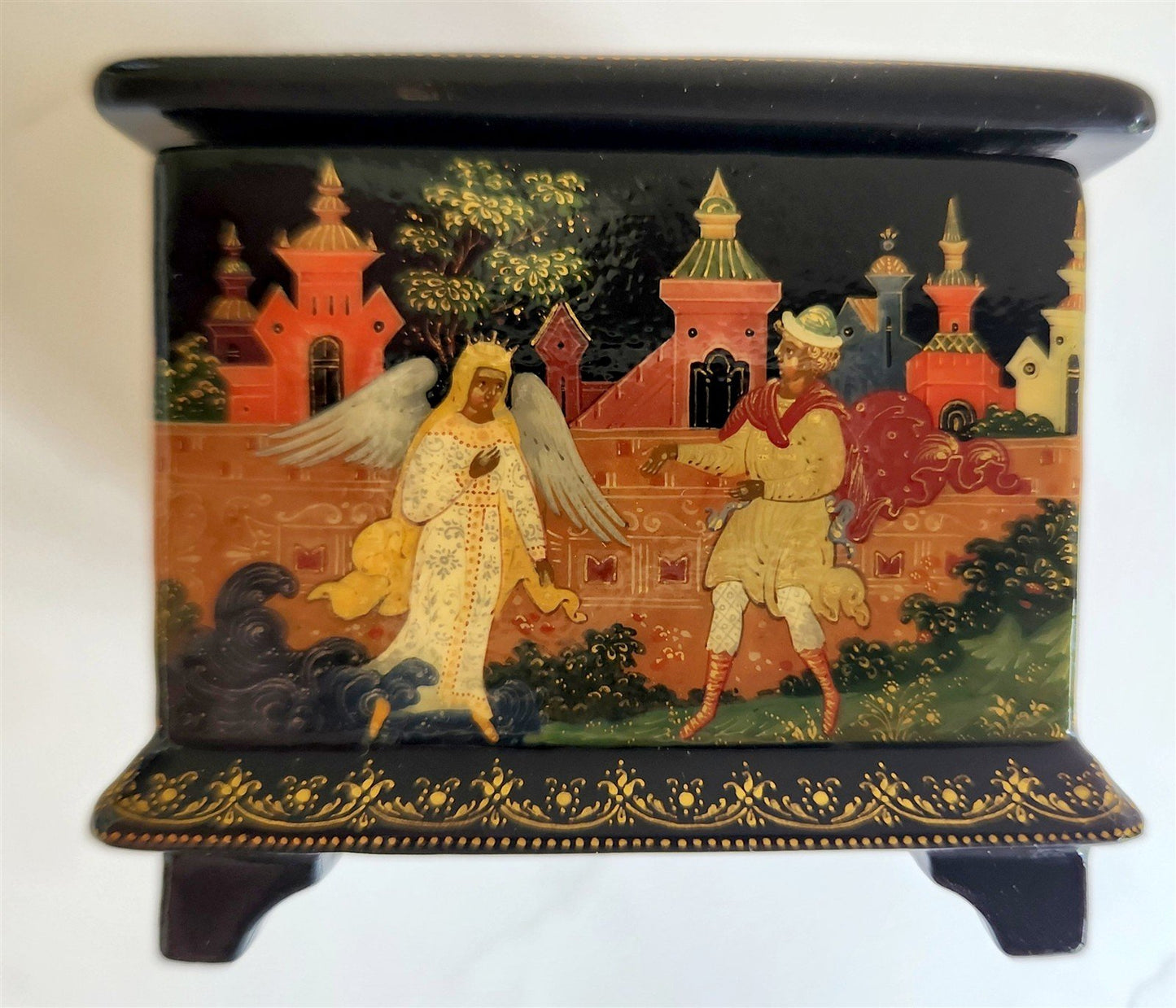 RUSSIAN PALEKH SCHOOL 1990 all sides PAINTED LACQUER BOX vintage HIGH QUALITY