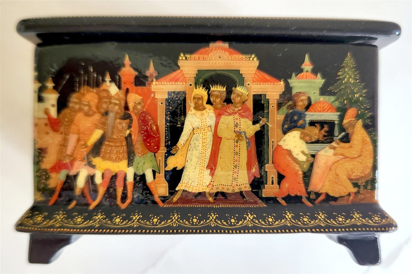 RUSSIAN PALEKH SCHOOL 1990 all sides PAINTED LACQUER BOX vintage HIGH QUALITY