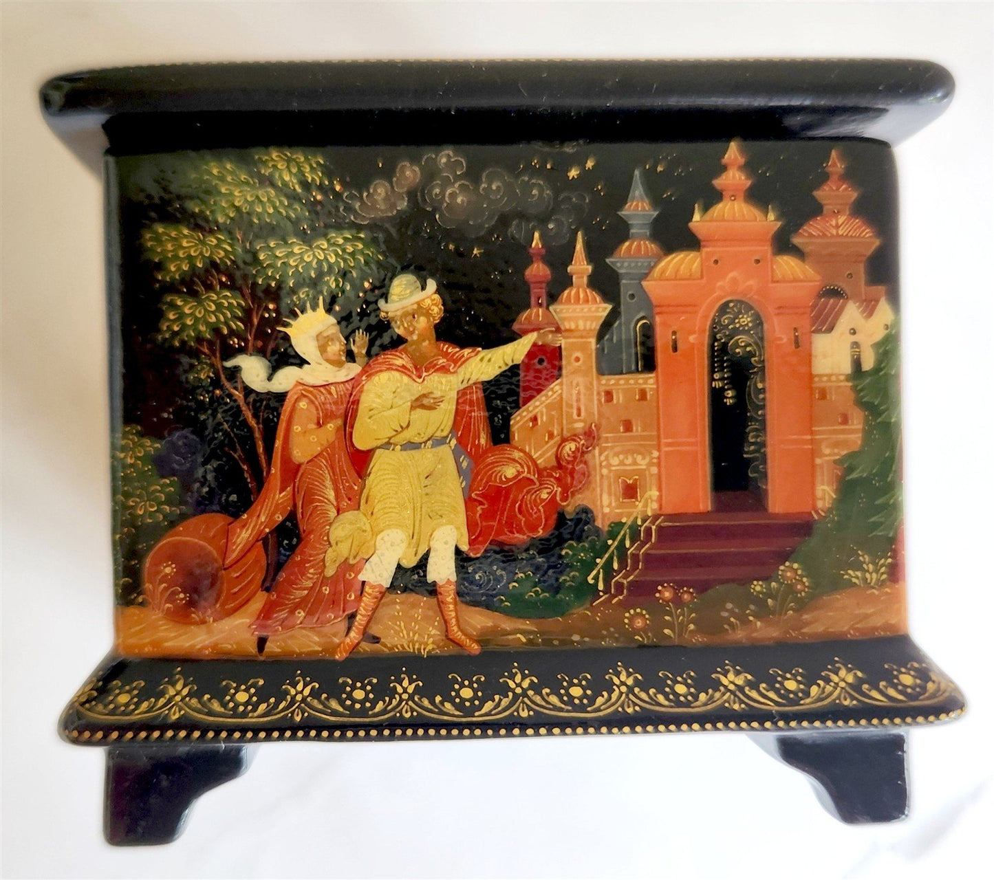 RUSSIAN PALEKH SCHOOL 1990 all sides PAINTED LACQUER BOX vintage HIGH QUALITY