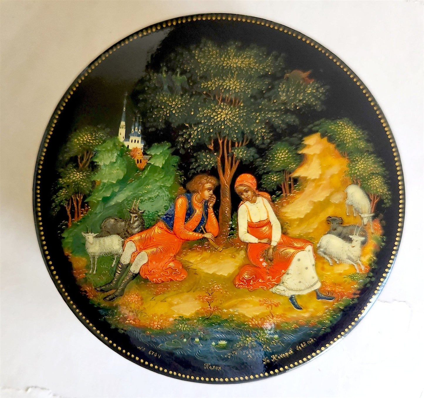 RUSSIAN PALEKH SCHOOL 1984 HAND PAINTED LACQUER BOX vintage A LITTLE SHEPHERD