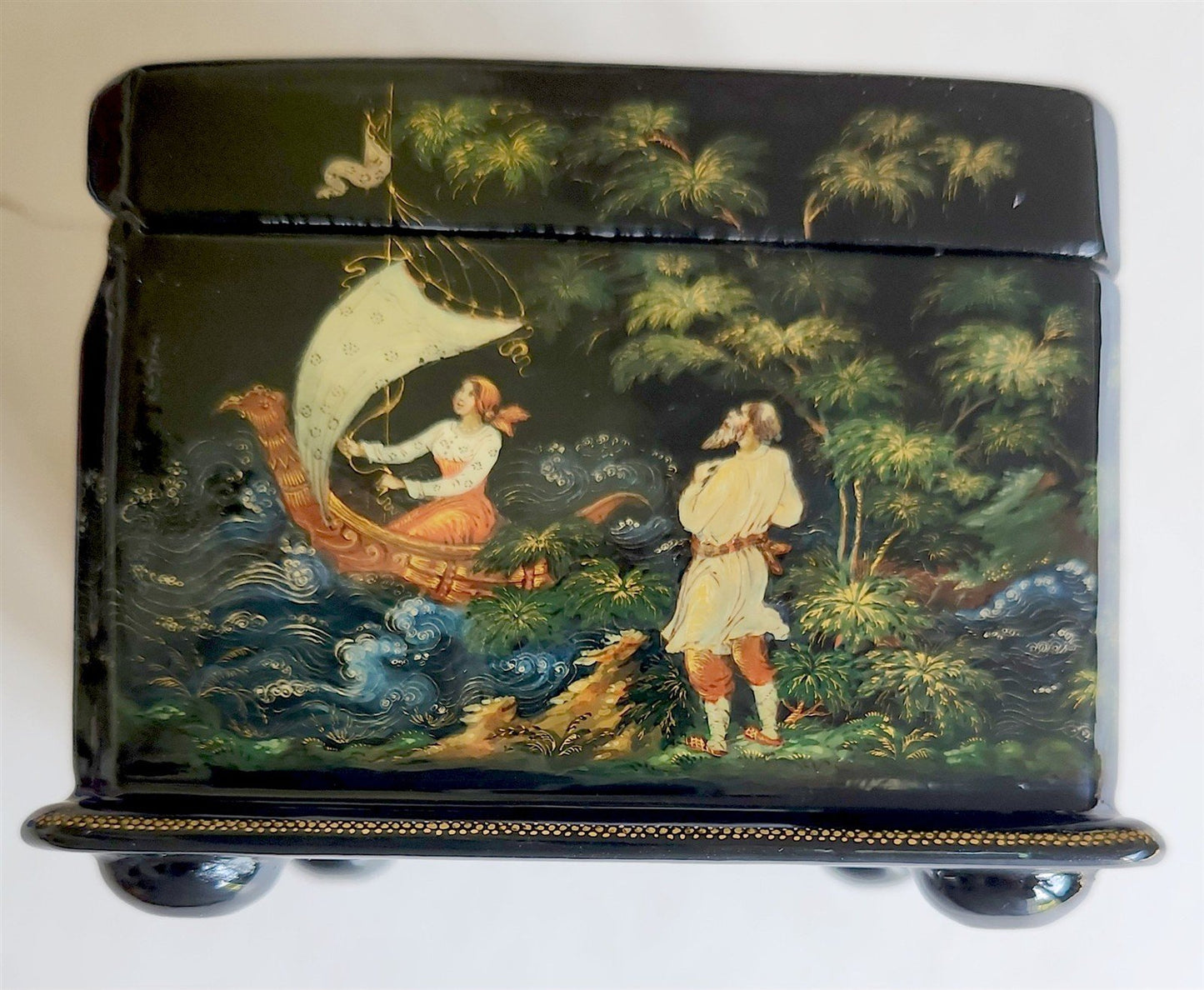 RUSSIAN PALEKH SCHOOL 1986 5 SIDES PAINTED LACQUER BOX vintage by V. BUTORINA