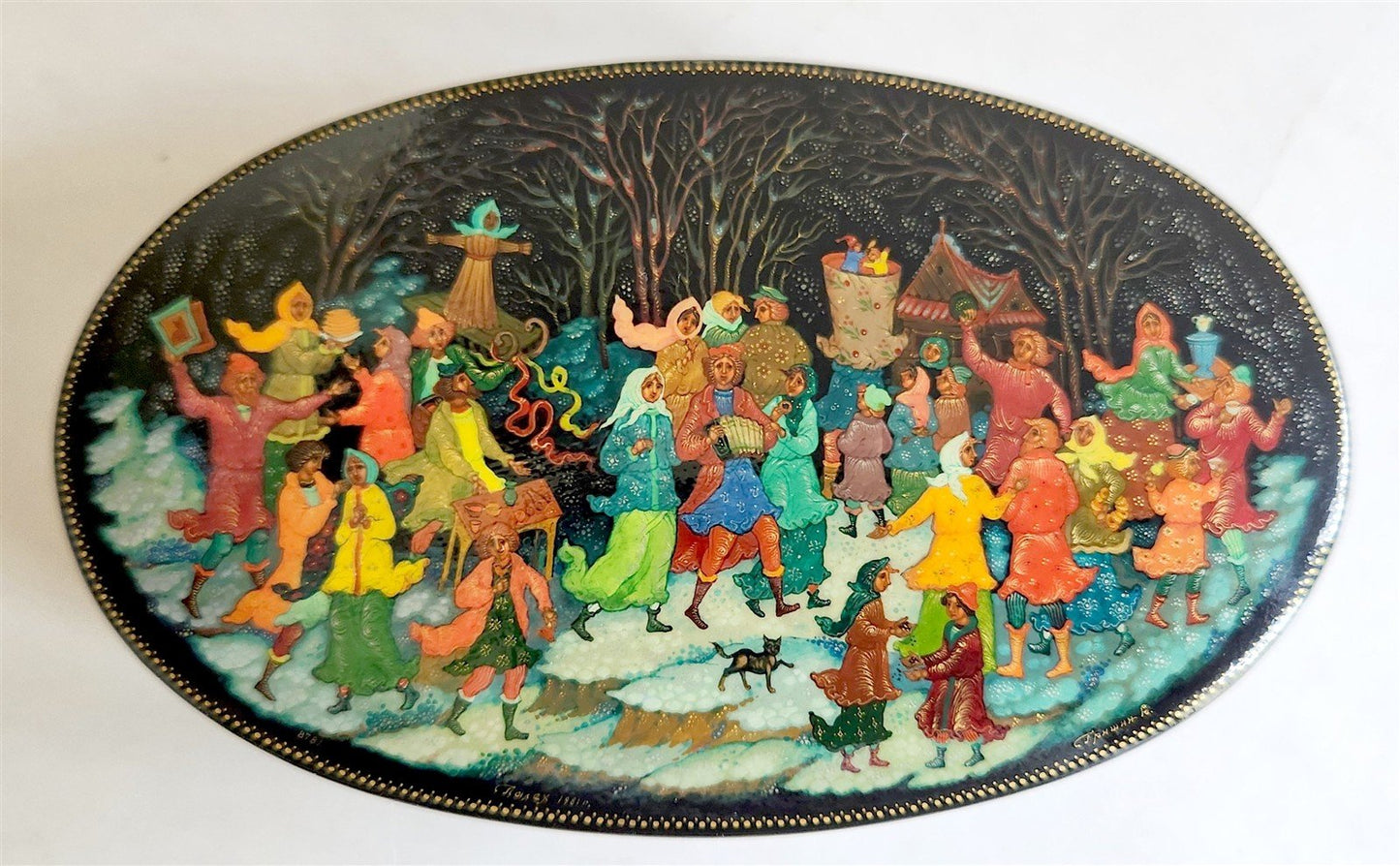 RUSSIAN PALEKH SCHOOL 1981 HAND PAINTED LACQUER BOX vintage FATHER FROST