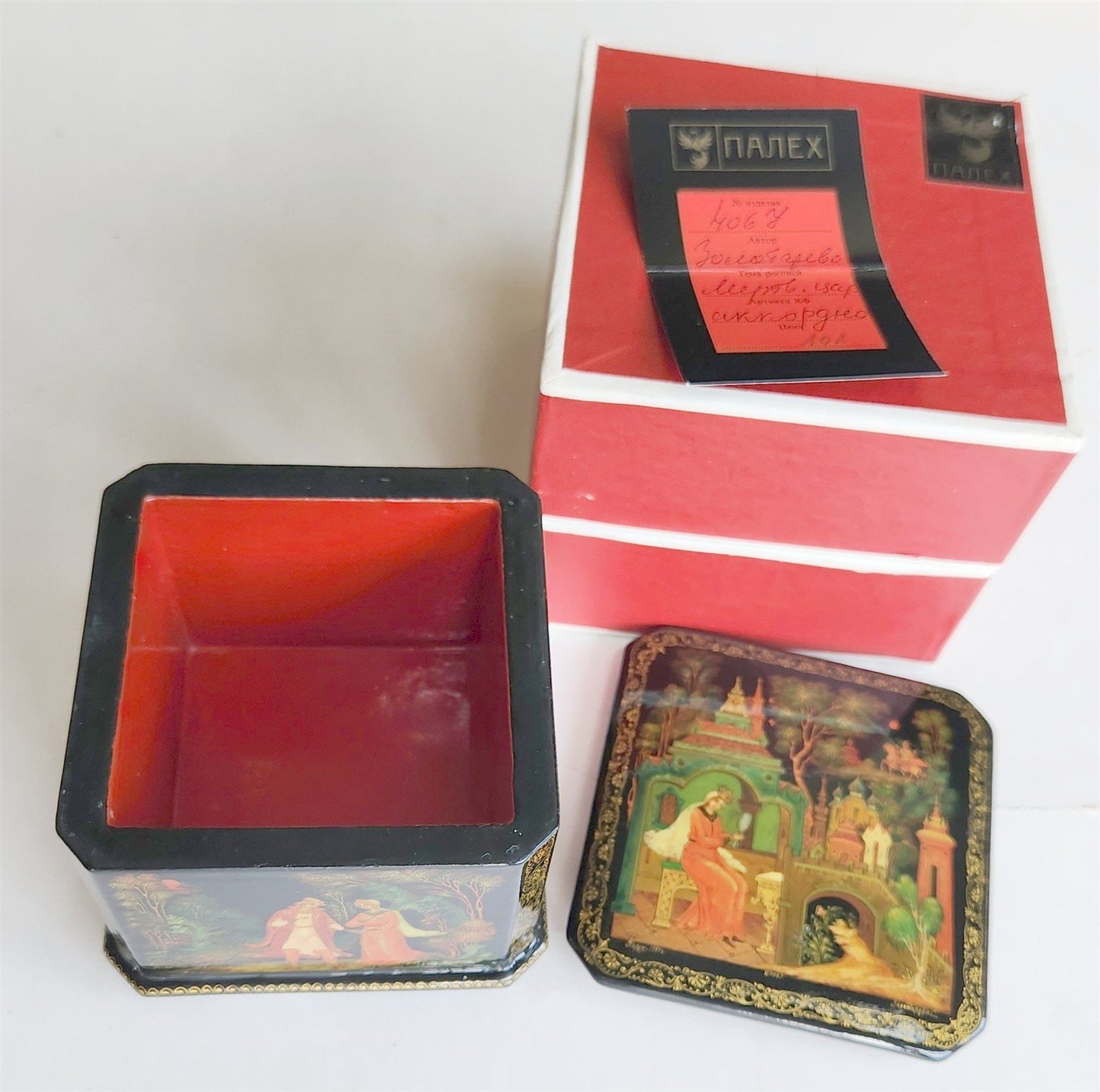 RUSSIAN PALEKH SCHOOL 1984 5 SIDES PAINTED LACQUER BOX vintage DEAD PRINCESS