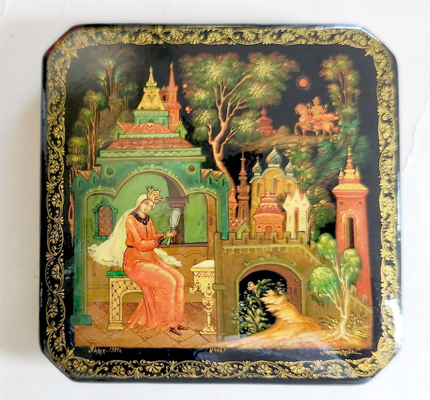 RUSSIAN PALEKH SCHOOL 1984 5 SIDES PAINTED LACQUER BOX vintage DEAD PRINCESS