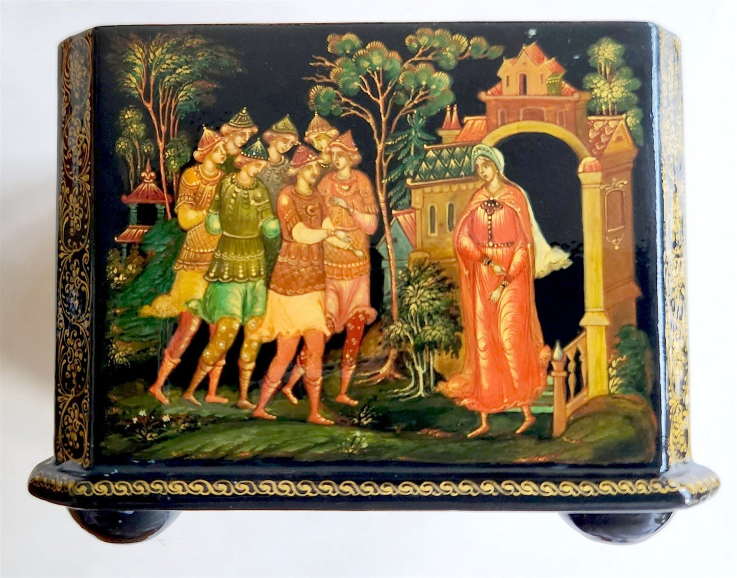 RUSSIAN PALEKH SCHOOL 1984 5 SIDES PAINTED LACQUER BOX vintage DEAD PRINCESS