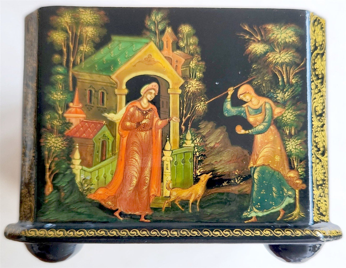 RUSSIAN PALEKH SCHOOL 1984 5 SIDES PAINTED LACQUER BOX vintage DEAD PRINCESS