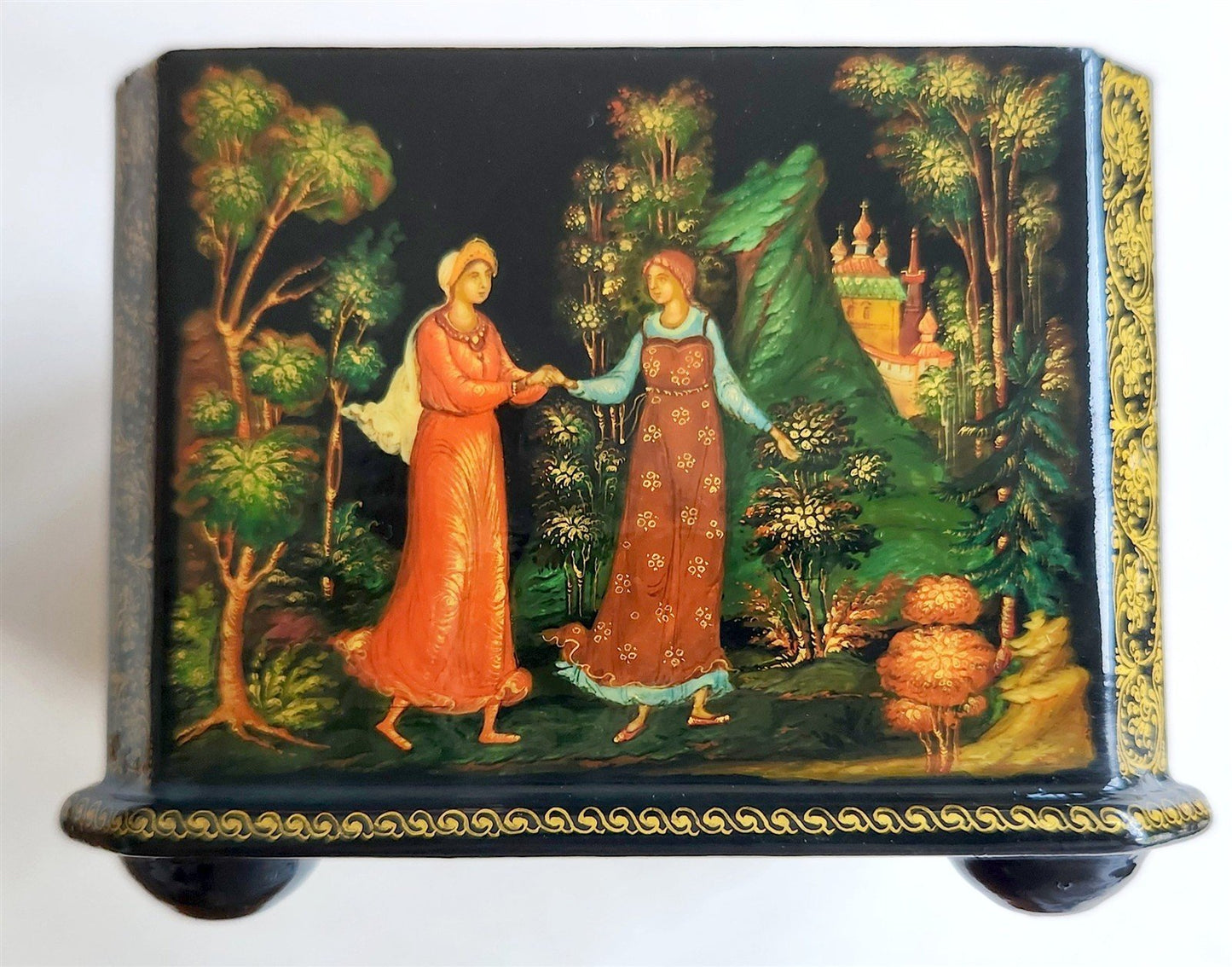 RUSSIAN PALEKH SCHOOL 1984 5 SIDES PAINTED LACQUER BOX vintage DEAD PRINCESS