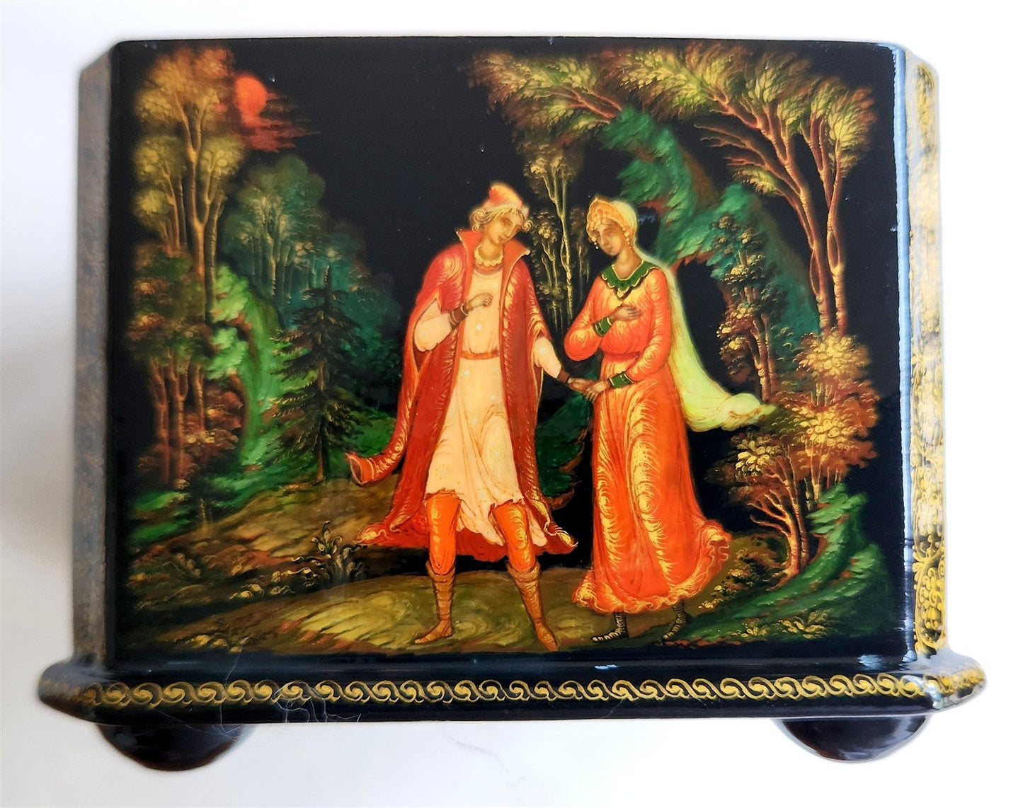 RUSSIAN PALEKH SCHOOL 1984 5 SIDES PAINTED LACQUER BOX vintage DEAD PRINCESS