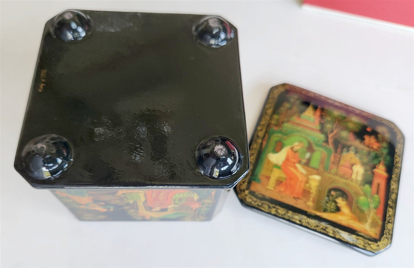 RUSSIAN PALEKH SCHOOL 1984 5 SIDES PAINTED LACQUER BOX vintage DEAD PRINCESS