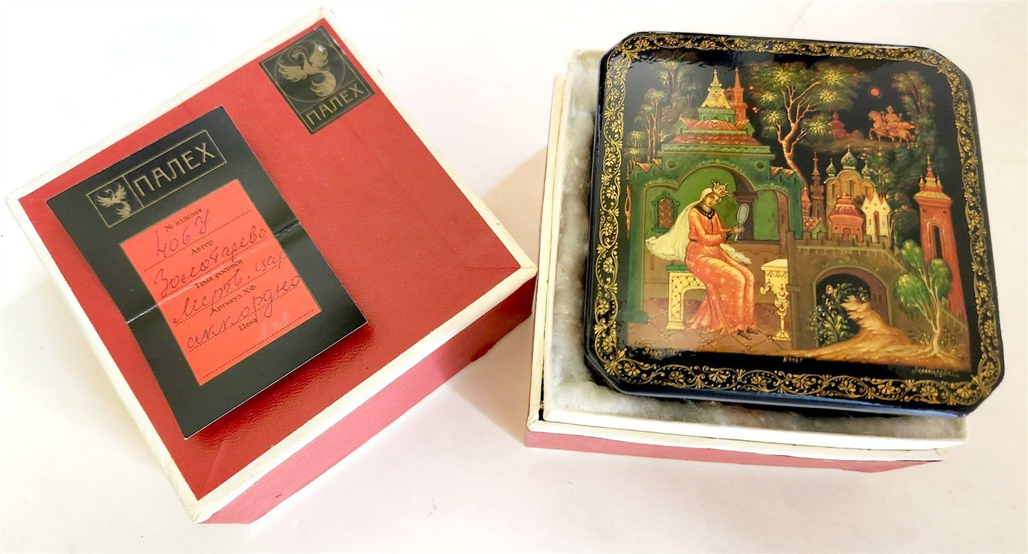 RUSSIAN PALEKH SCHOOL 1984 5 SIDES PAINTED LACQUER BOX vintage DEAD PRINCESS