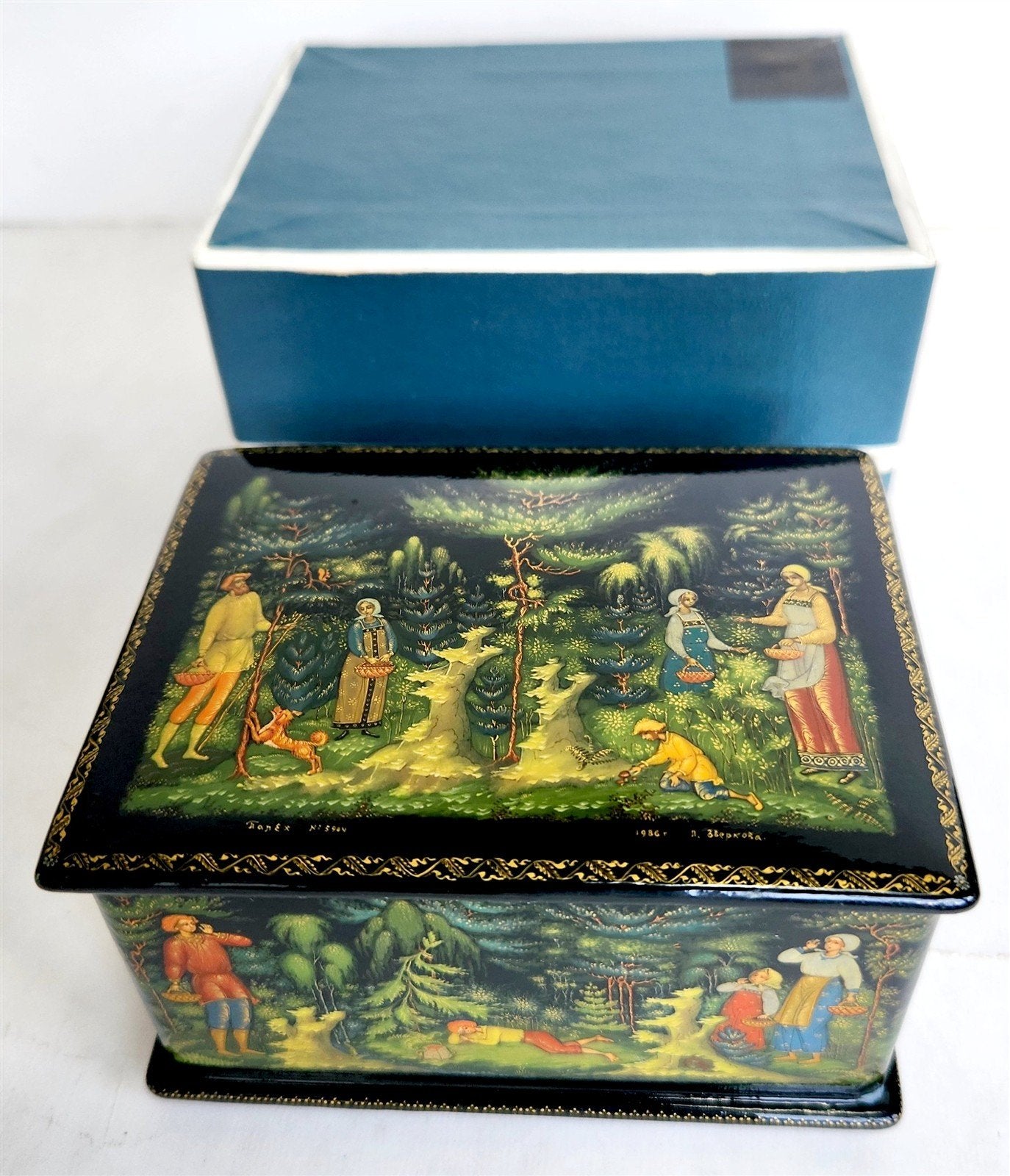 RUSSIAN PALEKH SCHOOL 1986 5 SIDES PAINTED LACQUER BOX vintage MUSEUM QUALITY