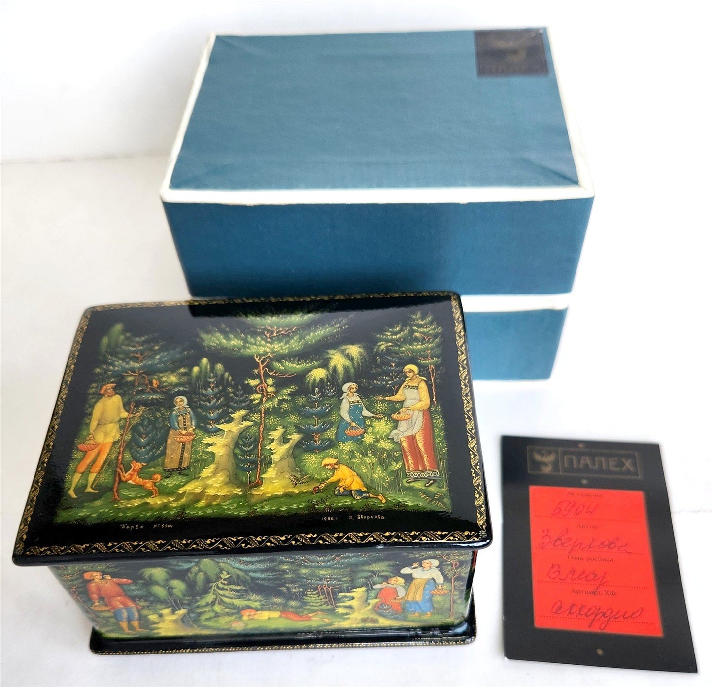 RUSSIAN PALEKH SCHOOL 1986 5 SIDES PAINTED LACQUER BOX vintage MUSEUM QUALITY