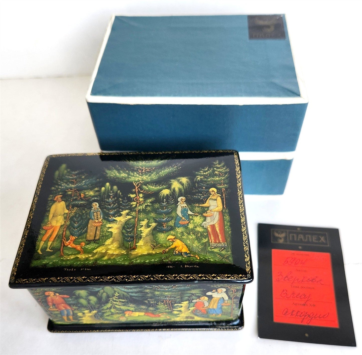 RUSSIAN PALEKH SCHOOL 1986 5 SIDES PAINTED LACQUER BOX vintage MUSEUM QUALITY