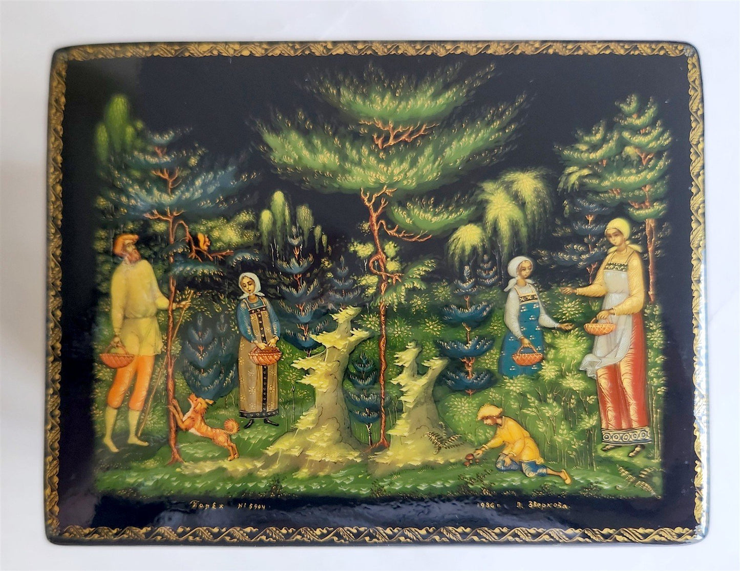 RUSSIAN PALEKH SCHOOL 1986 5 SIDES PAINTED LACQUER BOX vintage MUSEUM QUALITY