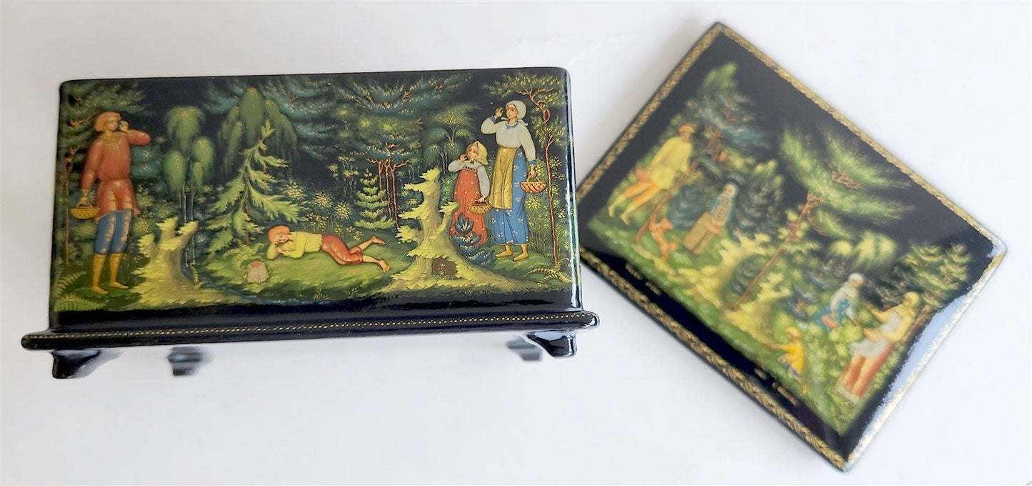 RUSSIAN PALEKH SCHOOL 1986 5 SIDES PAINTED LACQUER BOX vintage MUSEUM QUALITY