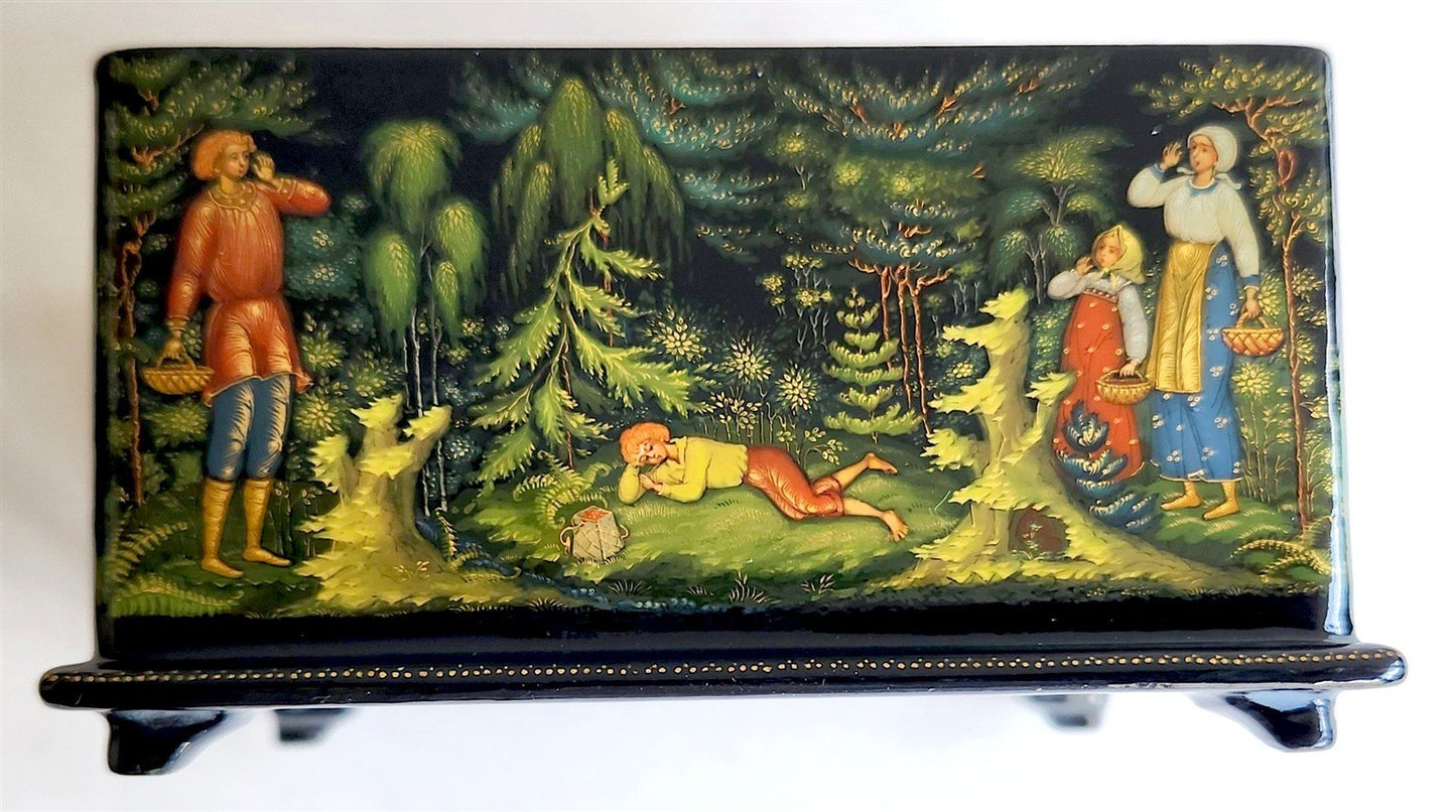 RUSSIAN PALEKH SCHOOL 1986 5 SIDES PAINTED LACQUER BOX vintage MUSEUM QUALITY