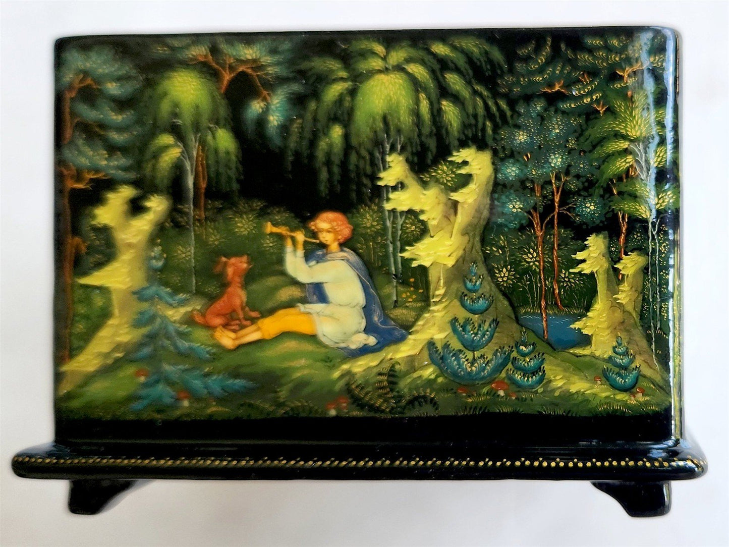 RUSSIAN PALEKH SCHOOL 1986 5 SIDES PAINTED LACQUER BOX vintage MUSEUM QUALITY