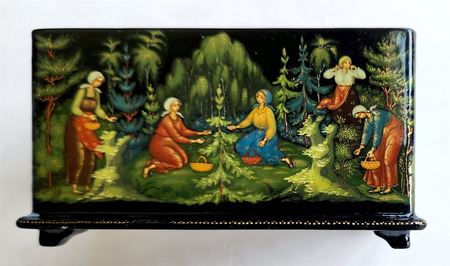 RUSSIAN PALEKH SCHOOL 1986 5 SIDES PAINTED LACQUER BOX vintage MUSEUM QUALITY
