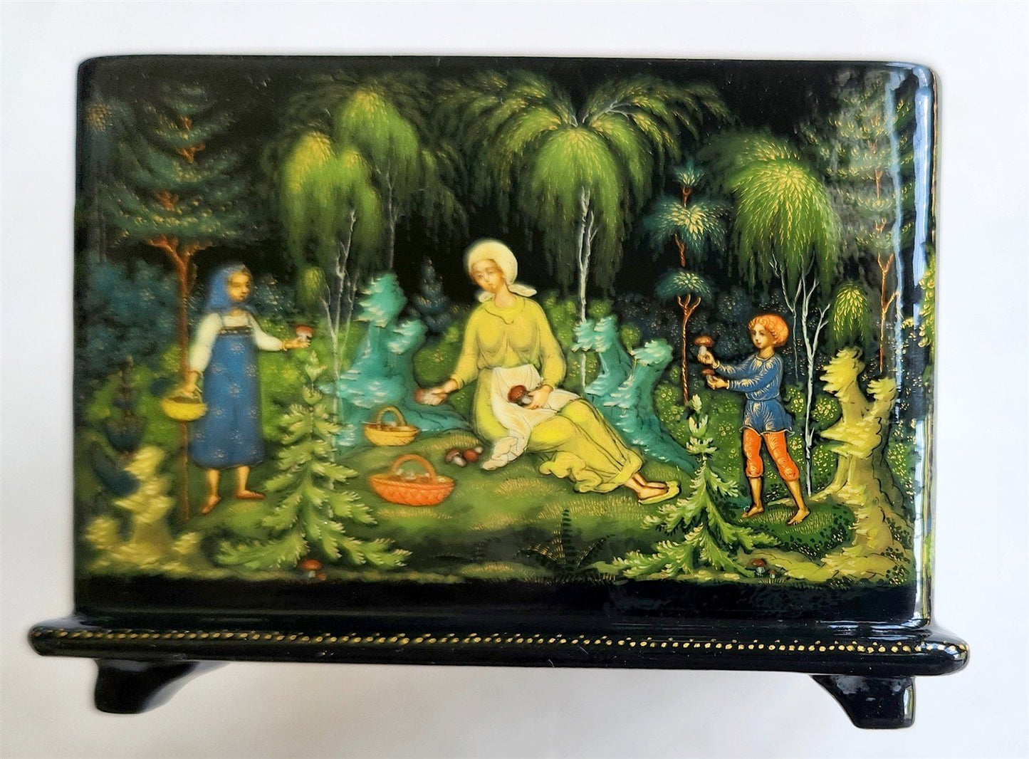 RUSSIAN PALEKH SCHOOL 1986 5 SIDES PAINTED LACQUER BOX vintage MUSEUM QUALITY