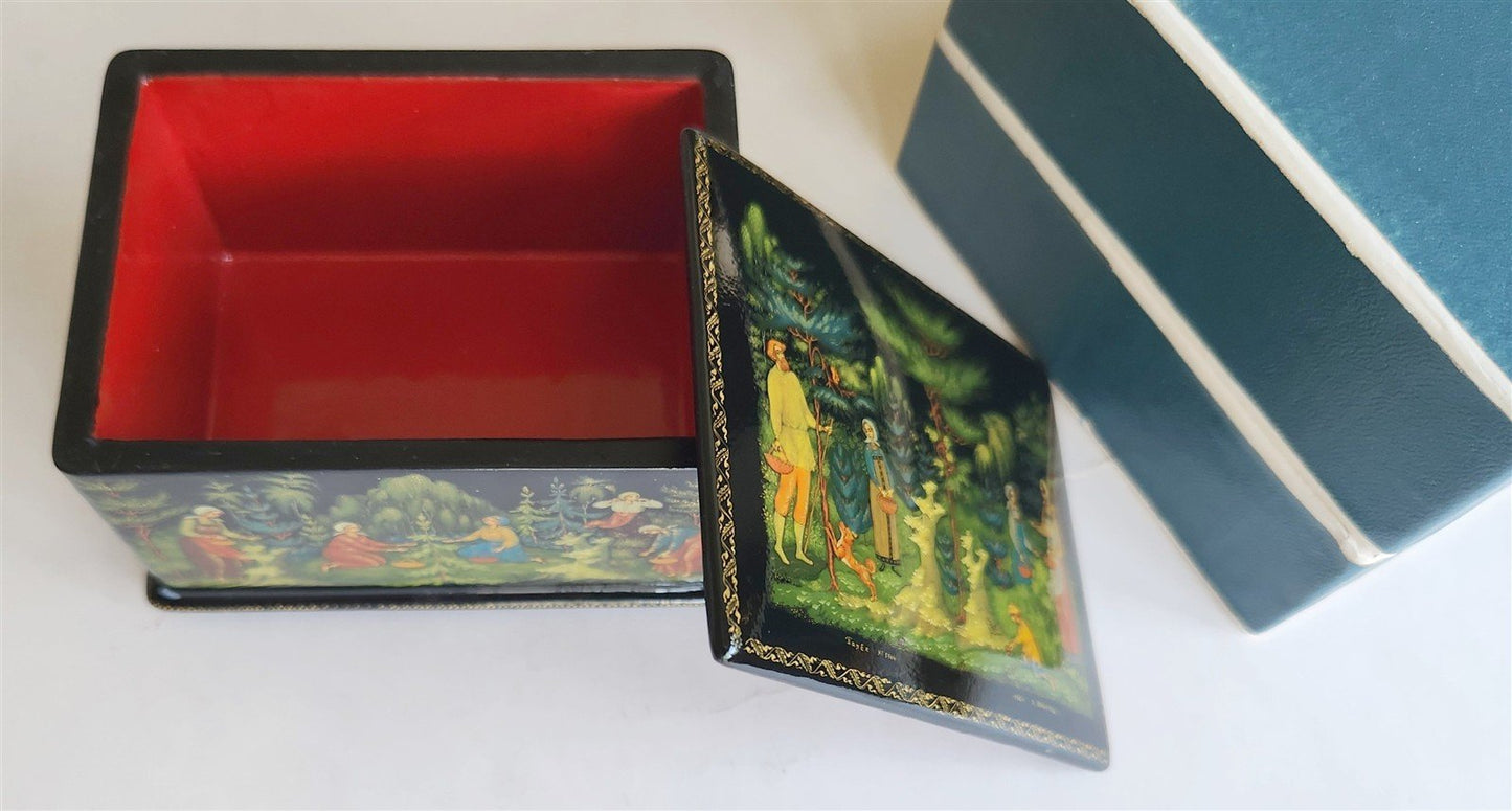 RUSSIAN PALEKH SCHOOL 1986 5 SIDES PAINTED LACQUER BOX vintage MUSEUM QUALITY