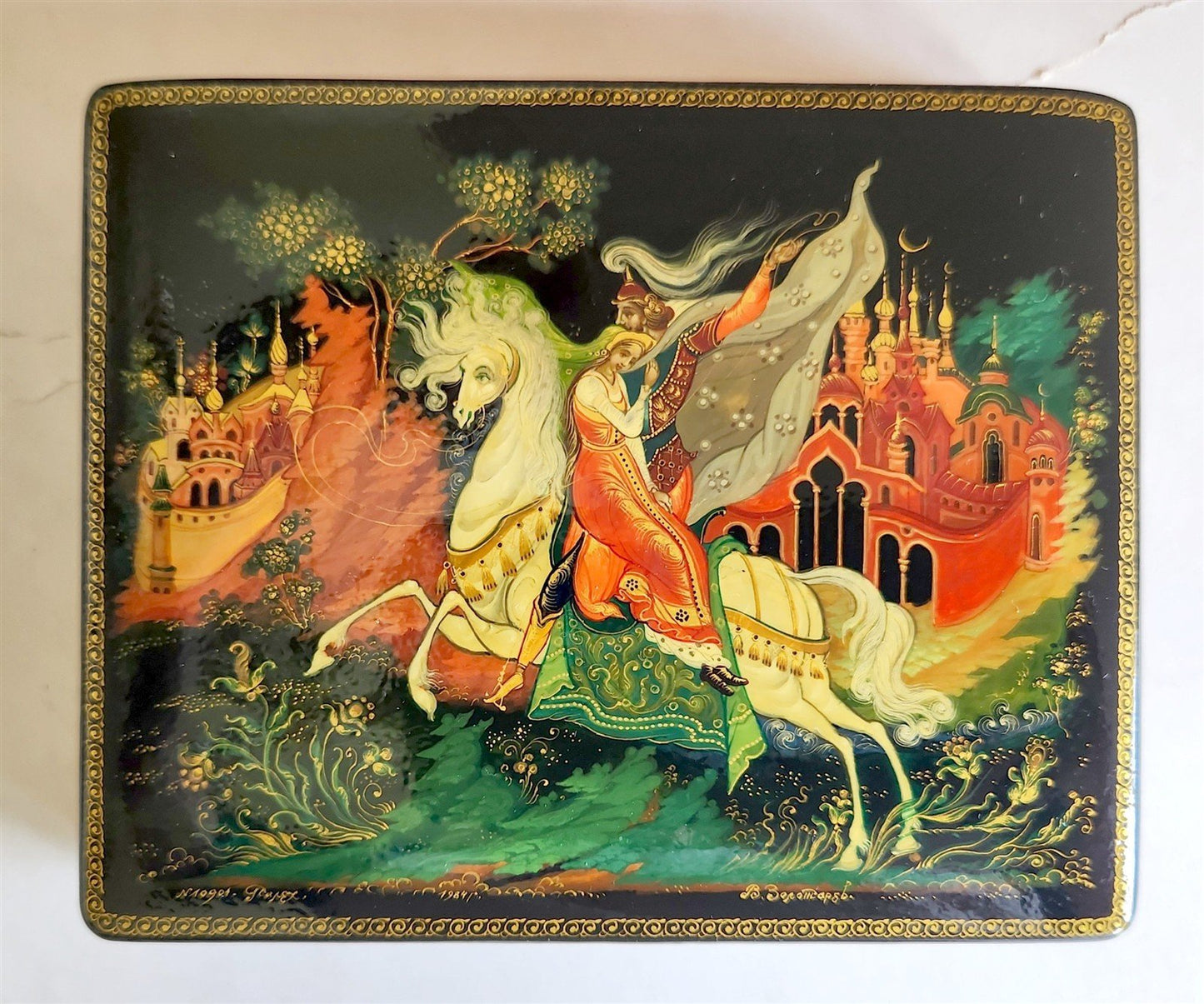 RUSSIAN PALEKH SCHOOL HANDPAINTED LACQUER BOX RUSLAN & LUDMILA vintage SIGNED