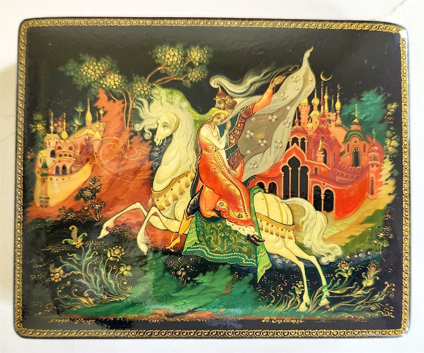 RUSSIAN PALEKH SCHOOL HANDPAINTED LACQUER BOX RUSLAN & LUDMILA vintage SIGNED