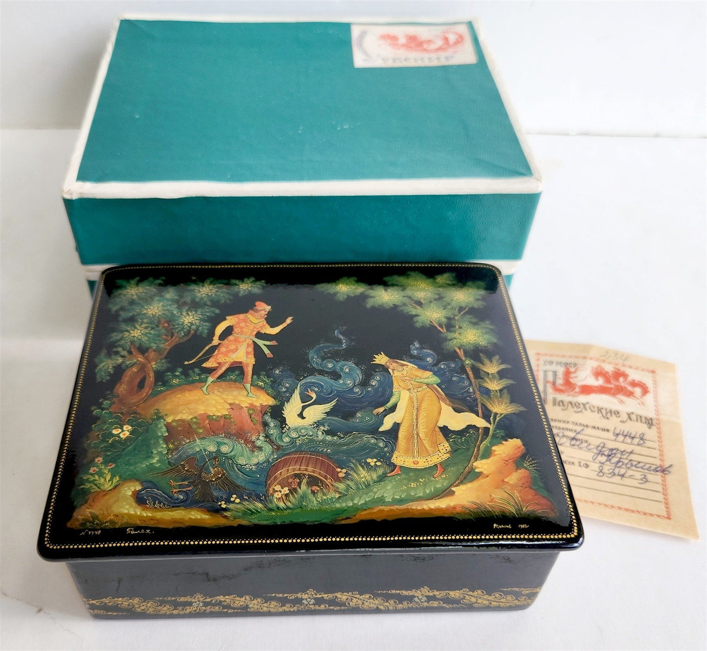RUSSIAN PALEKH SCHOOL HAND PAINTED LACQUER BOX TSAR GVIDON vintage HIGH QUALITY